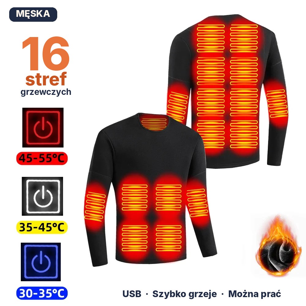 Bielizna grzewcza USB – koszulka i spodnie, które grzeją (do 28 stref)