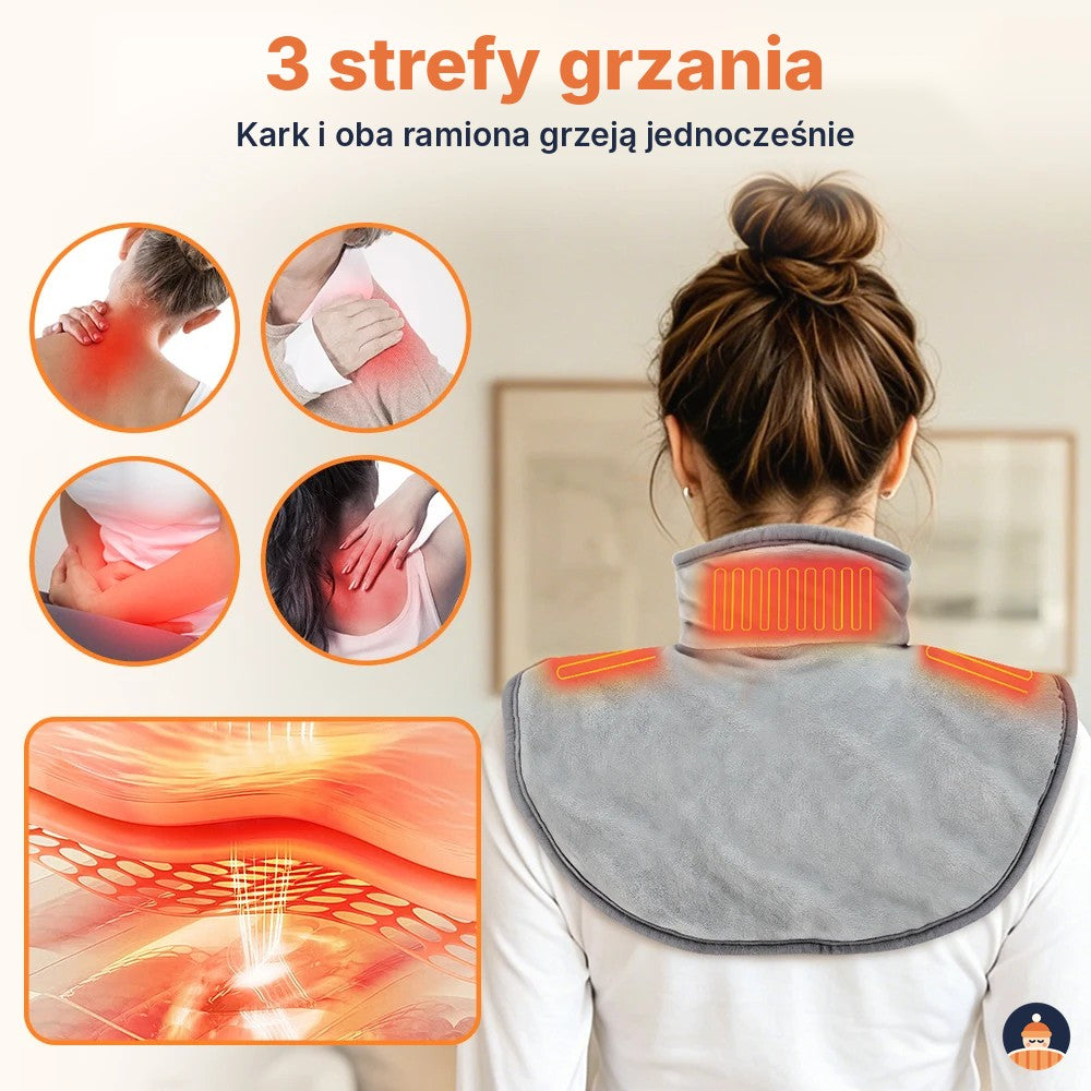 Pelerynka grzewcza na kark i ramiona – USB, 3 strefy i 3 poziomy ciepła