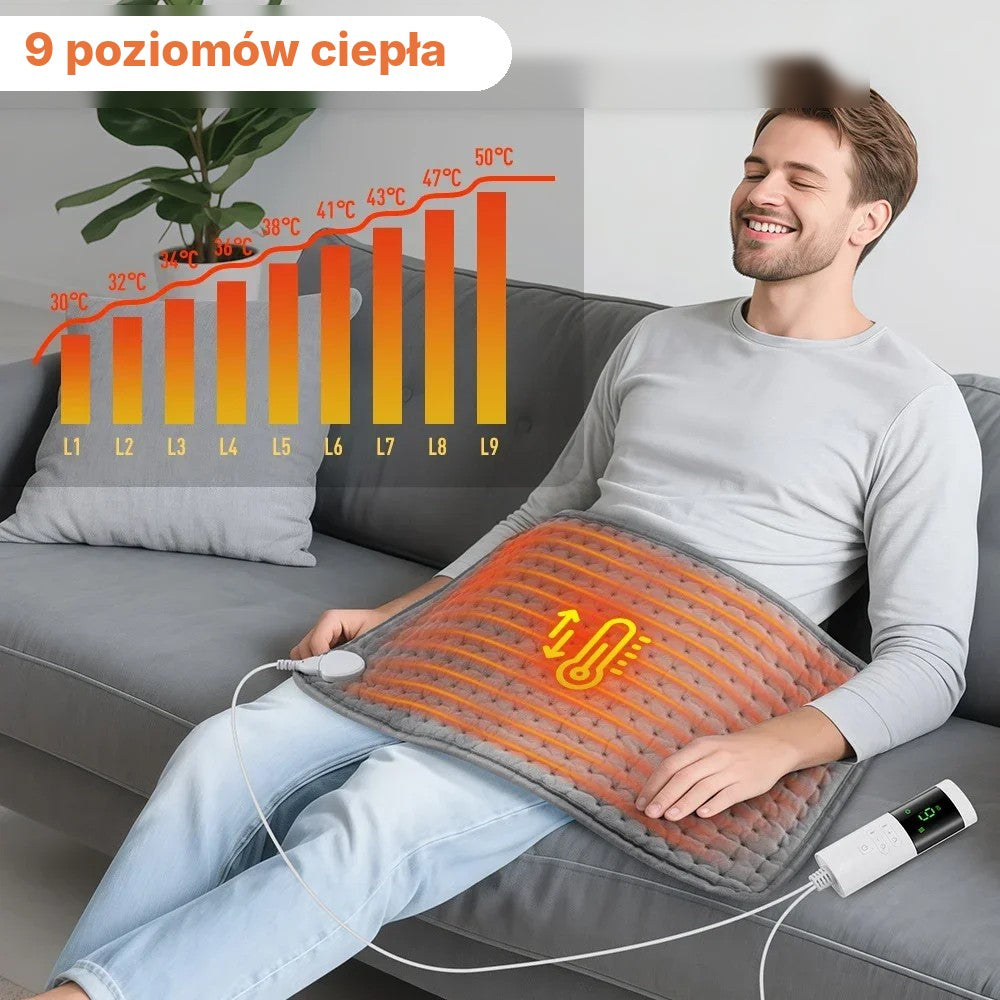 Poduszka elektryczna na plecy i kark 30×60 cm – 9 poziomów ciepła, timer